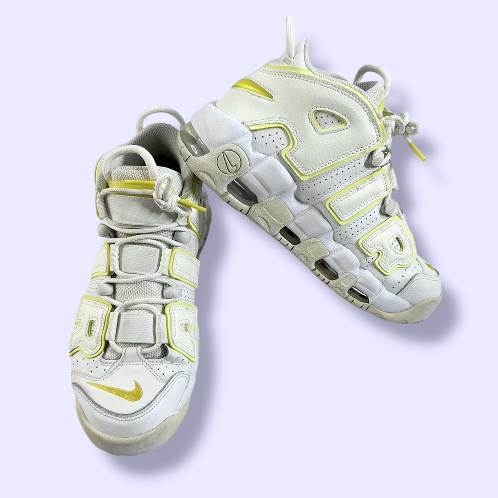 Womens Size 7 - Nike Air More Uptempo Light Citron Summit White Spell Out